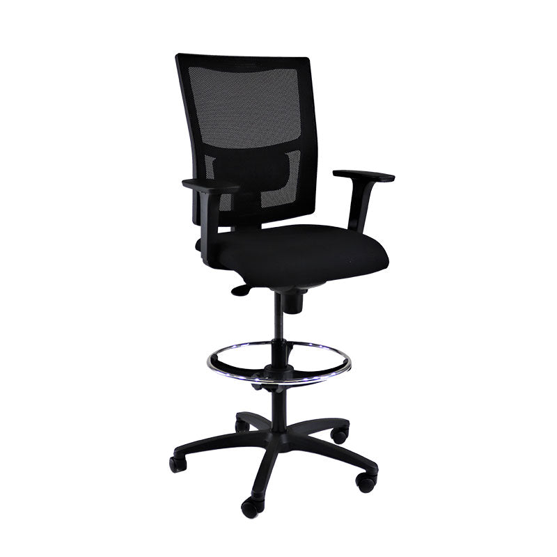 Saxen: Ergo Draughtsman Chair in Black Fabric - Refurbished