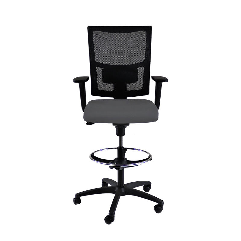 Saxen: Ergo Draughtsman Chair in Grey Fabric - Refurbished