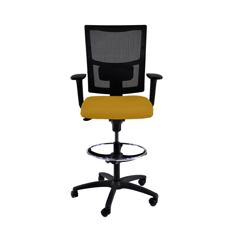Saxen: Ergo Draughtsman Chair in Yellow Fabric - Refurbished