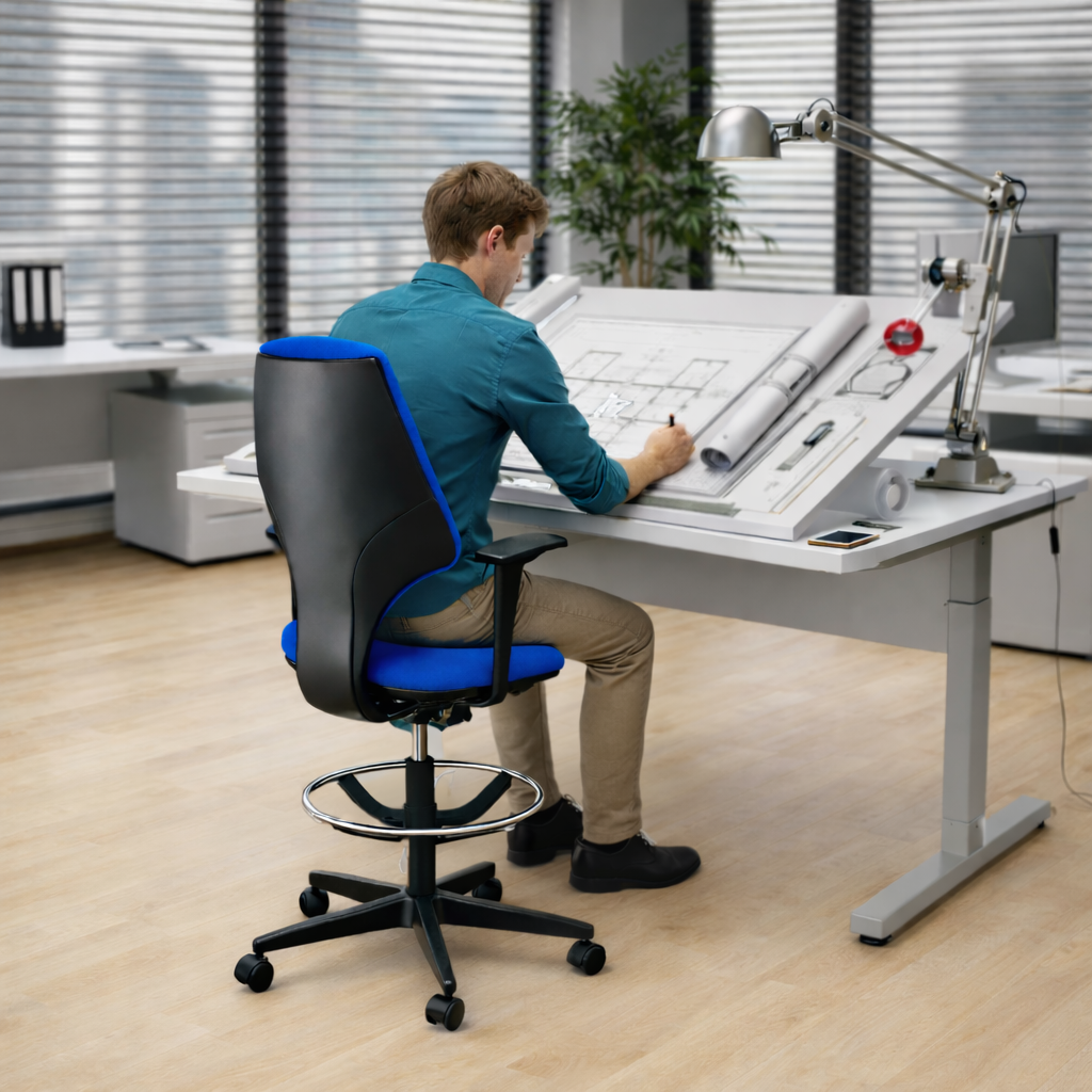 Giroflex: G64 Draughtsman Chair in Blue Fabric - Refurbished