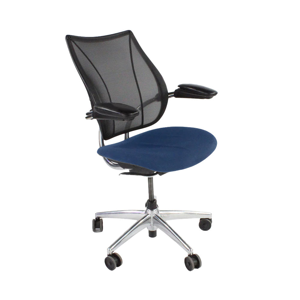 <tc>Humanscale</tc>: <tc>Liberty</tc> Bureaustoel met blauwe stof/aluminium frame - Gereviseerd