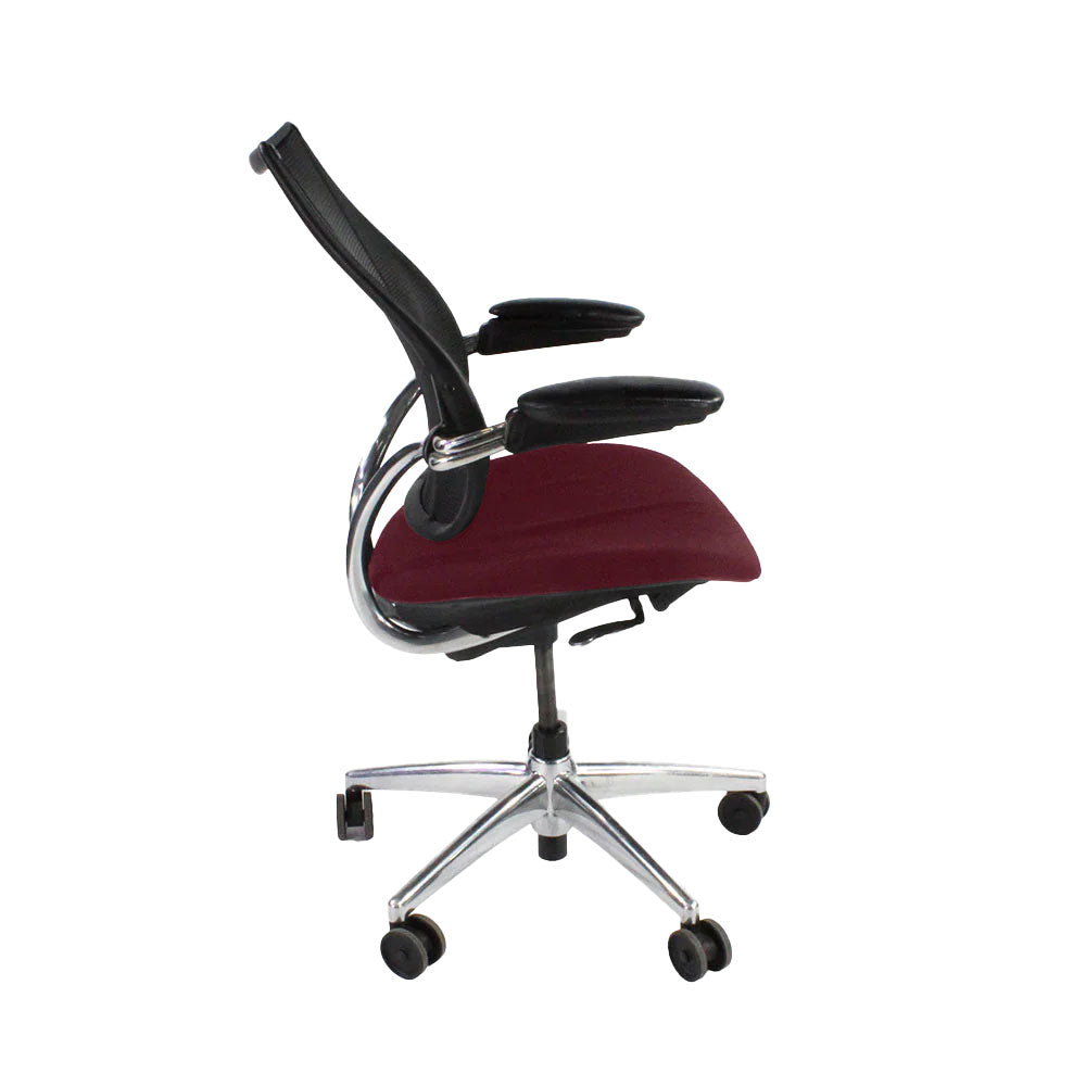 <tc>Humanscale</tc>: <tc>Liberty</tc> Bureaustoel in bordeauxrood leer/aluminium frame - Gereviseerd