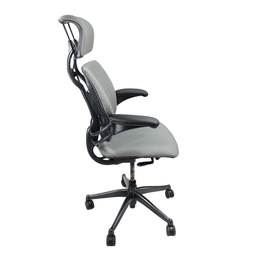 <tc>Humanscale</tc>: <tc>Freedom</tc> Hoofdsteun bureaustoel met hoge rugleuning - Grijs leer - Gereviseerd