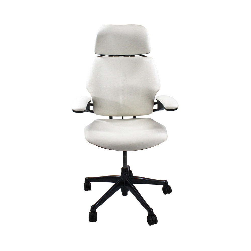 <tc>Humanscale</tc>: <tc>Freedom</tc> Hoofdsteun bureaustoel met hoge rugleuning - Wit leer - Gereviseerd