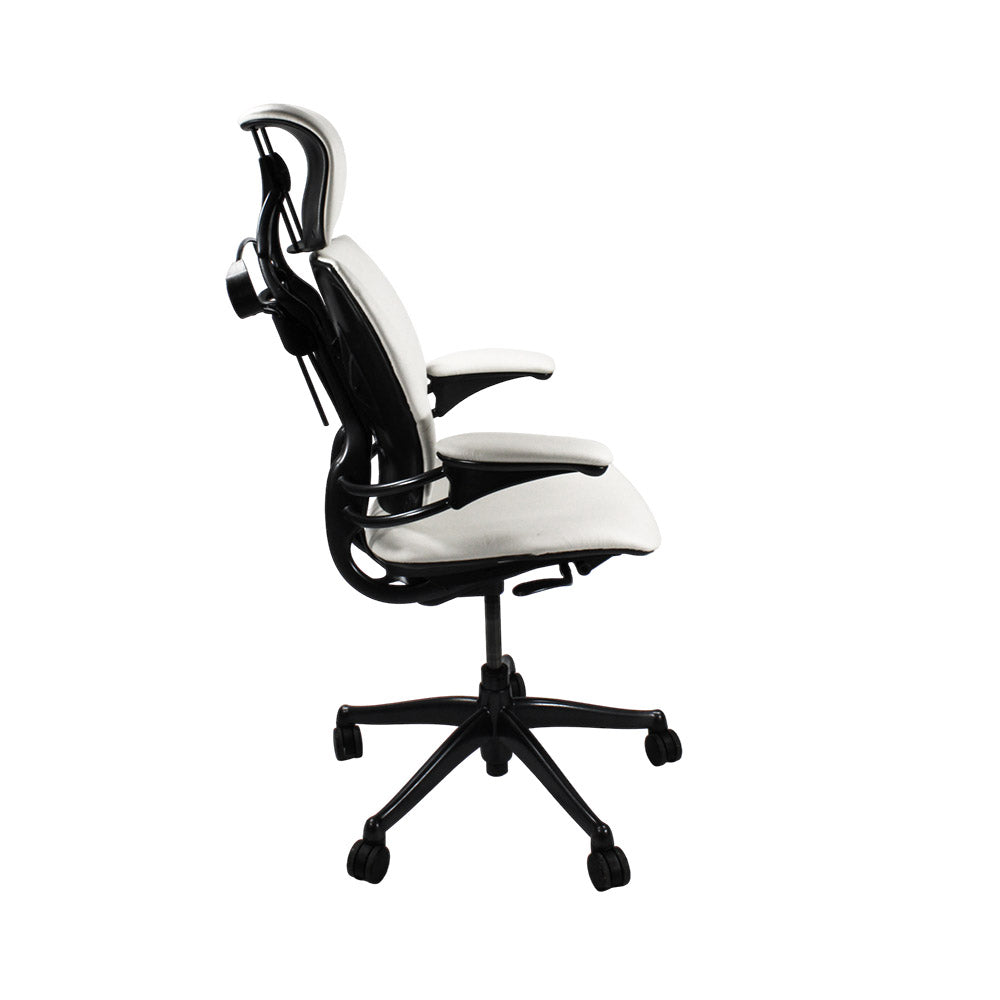 <tc>Humanscale</tc>: <tc>Freedom</tc> Hoofdsteun bureaustoel met hoge rugleuning - Wit leer - Gereviseerd