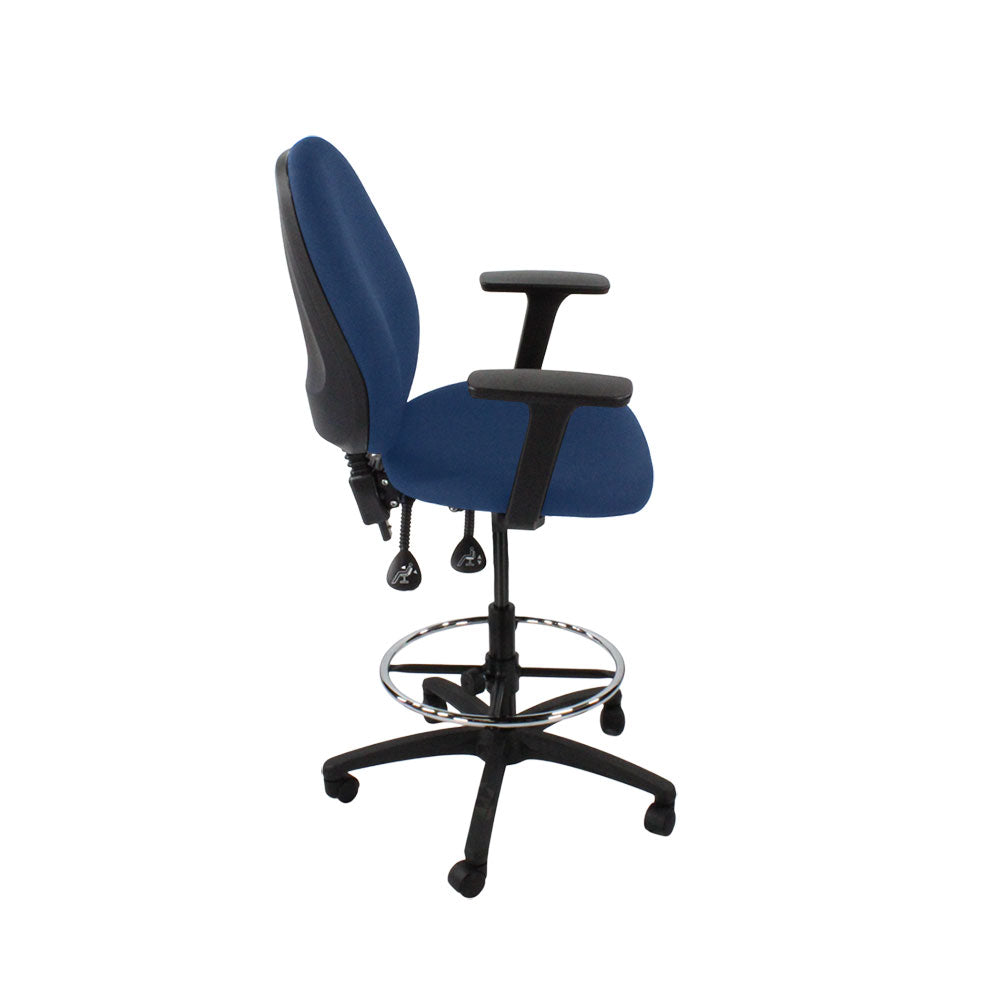 Saxen: Scoop High Draughtsman Chair in Blue Fabric - Refurbished