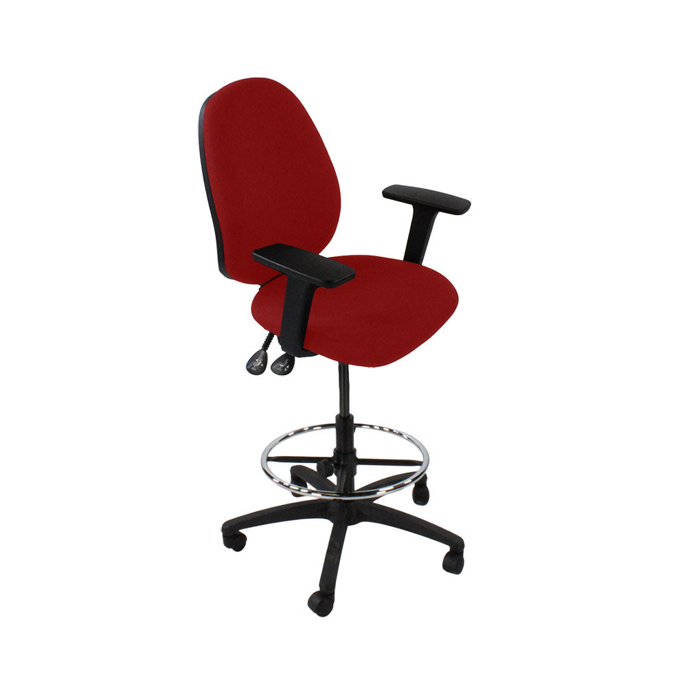 Saxen: Scoop High Draughtsman Chair in Red Fabric - Refurbished