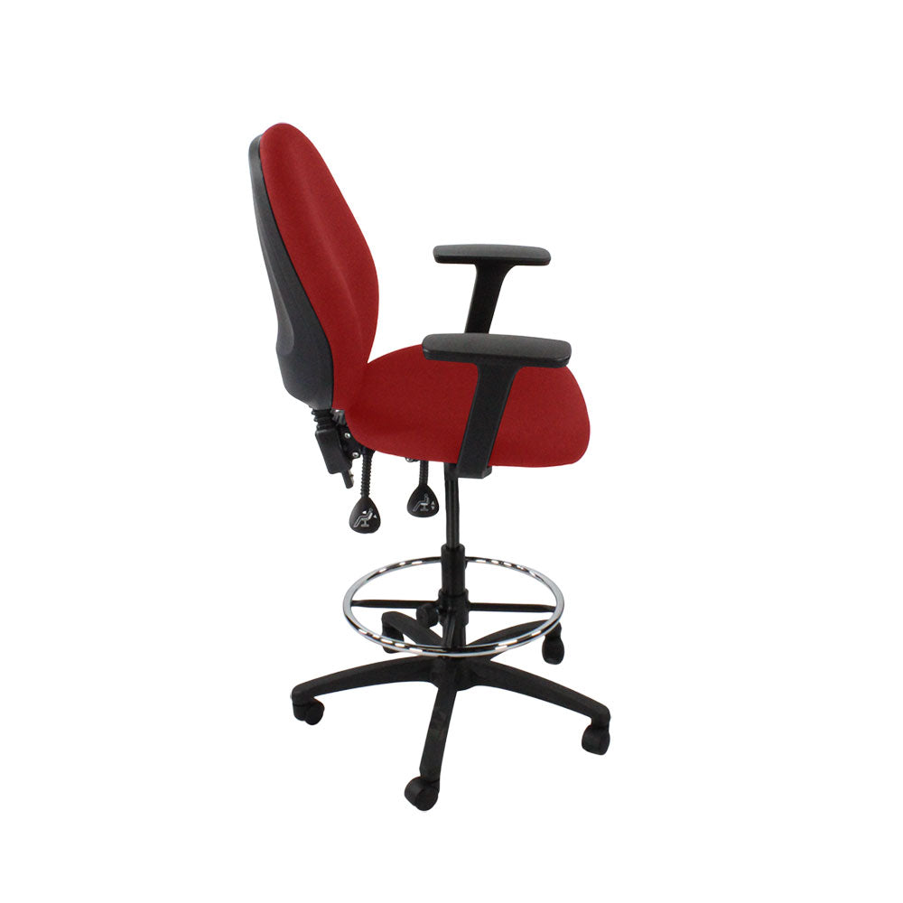 Saxen: Scoop High Draughtsman Chair in Red Fabric - Refurbished