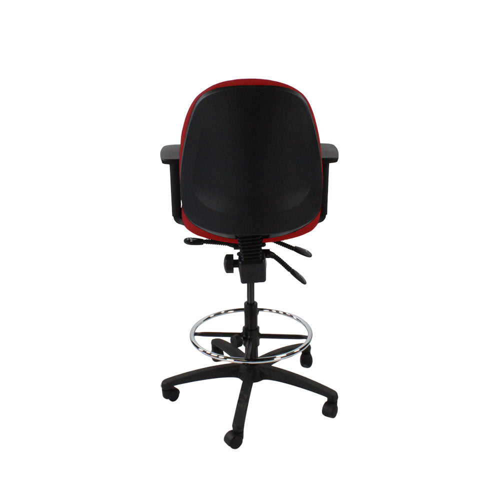 Saxen: Scoop High Draughtsman Chair in Red Fabric - Refurbished