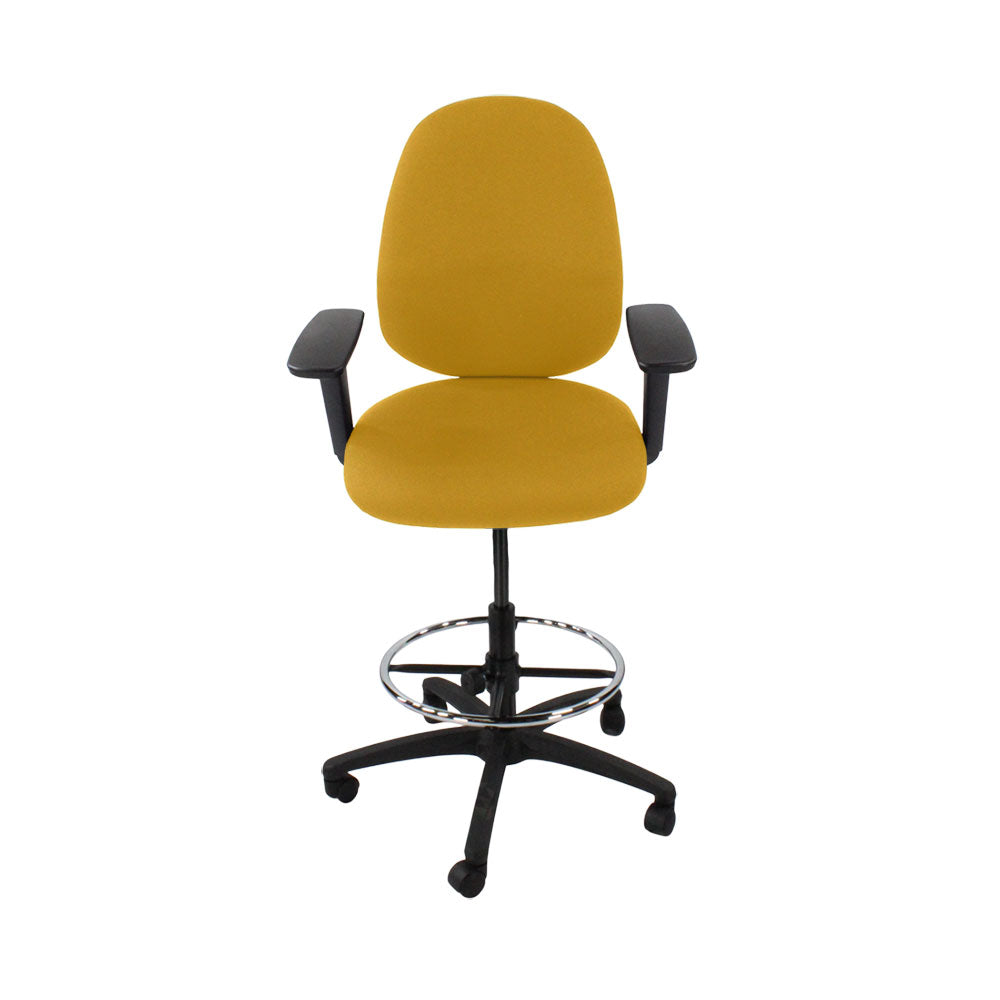 Saxen: Scoop High Draughtsman Chair in Yellow Fabric - Refurbished