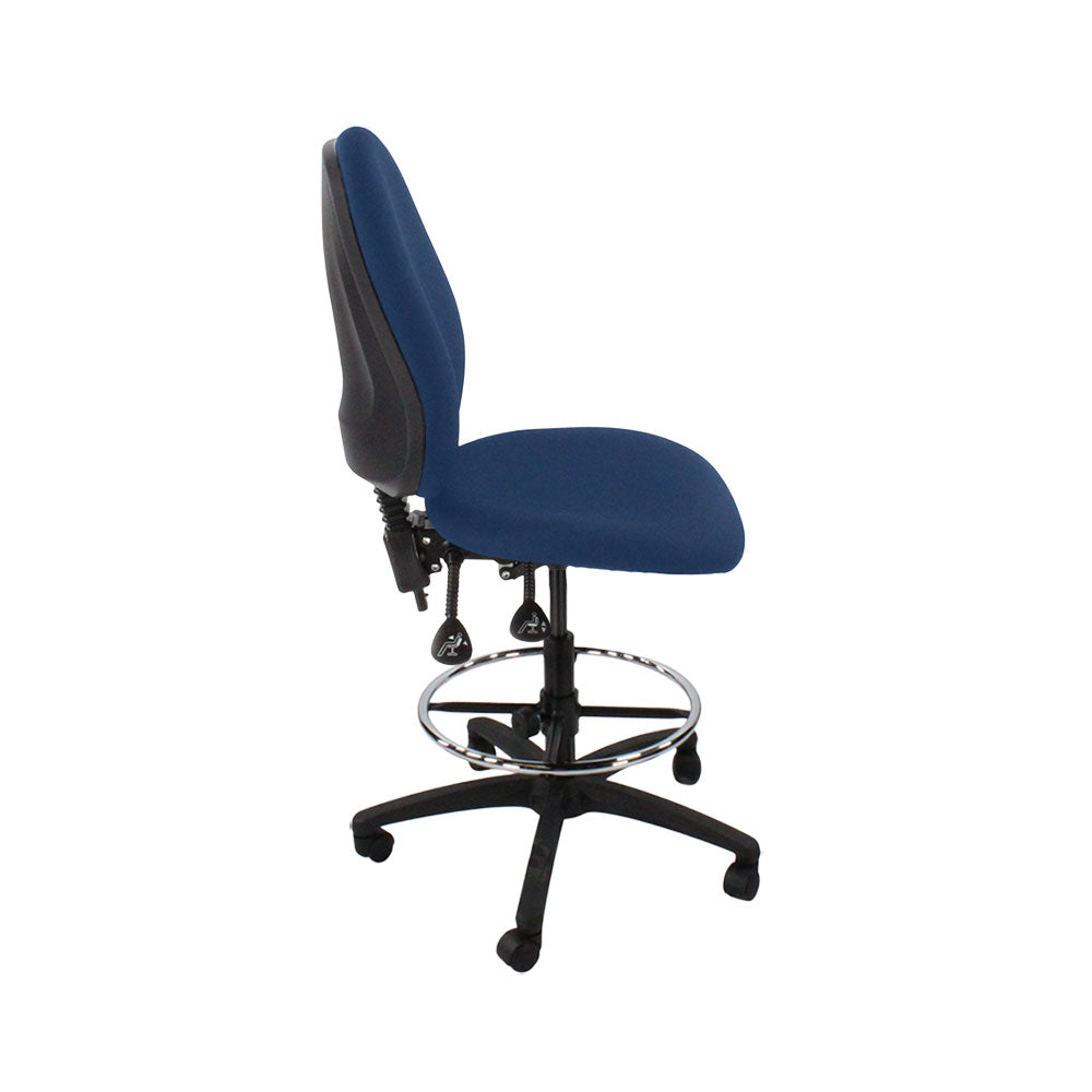 Saxen: Scoop High Draughtsman Chair Without Arms in Blue Fabric - Refurbished