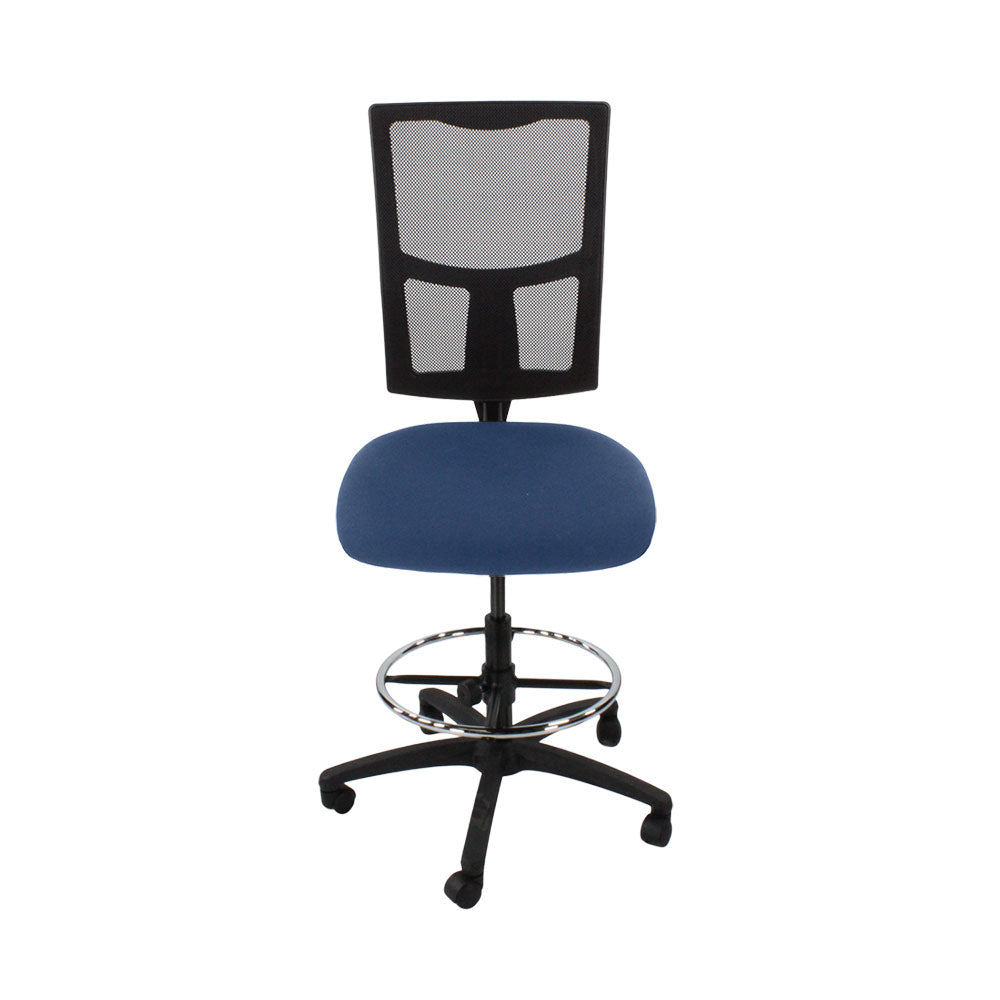 Saxen: Ergo 2 Draughtsman Chair Without Arms in Blue Fabric - Refurbished