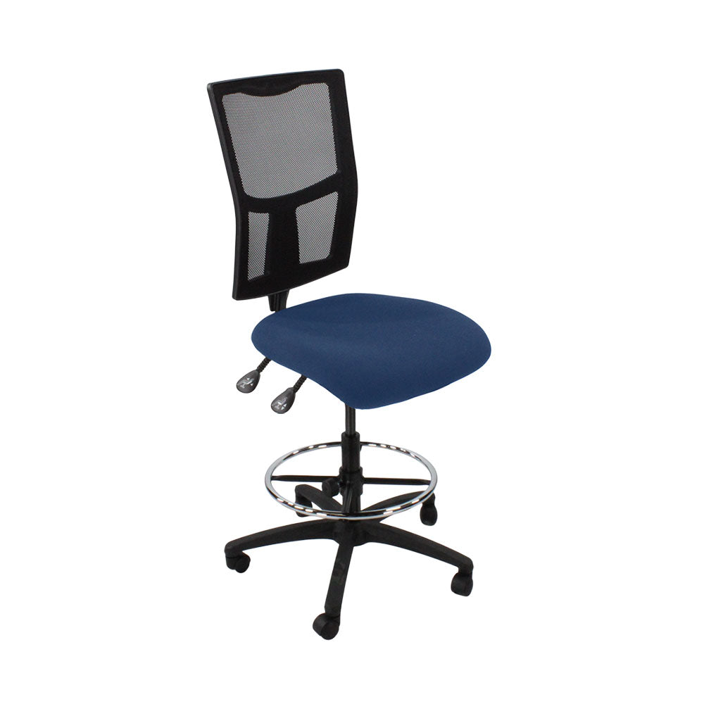 Saxen: Ergo 2 Draughtsman Chair Without Arms in Blue Fabric - Refurbished
