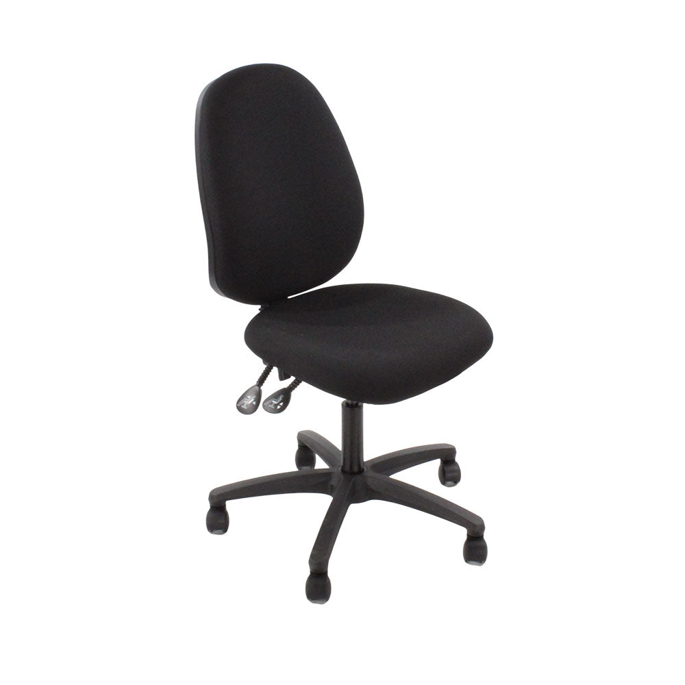 Saxen: Scoop High Operator Chair in Black Leather Without Arms - Refurbished