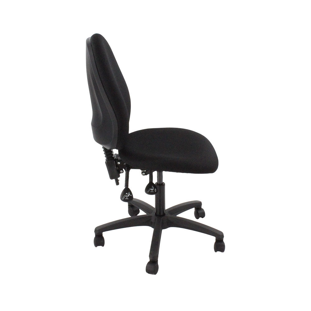 Saxen: Scoop High Operator Chair in Black Leather Without Arms - Refurbished