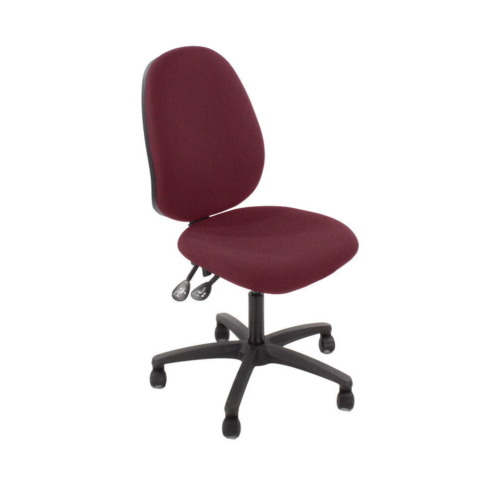 Saxen: Scoop High Operator Chair in Burgundy Leather Without Arms - Refurbished