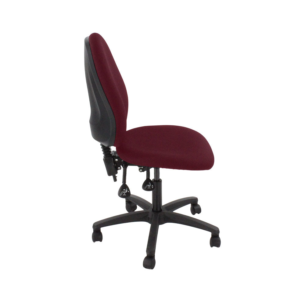 Saxen: Scoop High Operator Chair in Burgundy Leather Without Arms - Refurbished