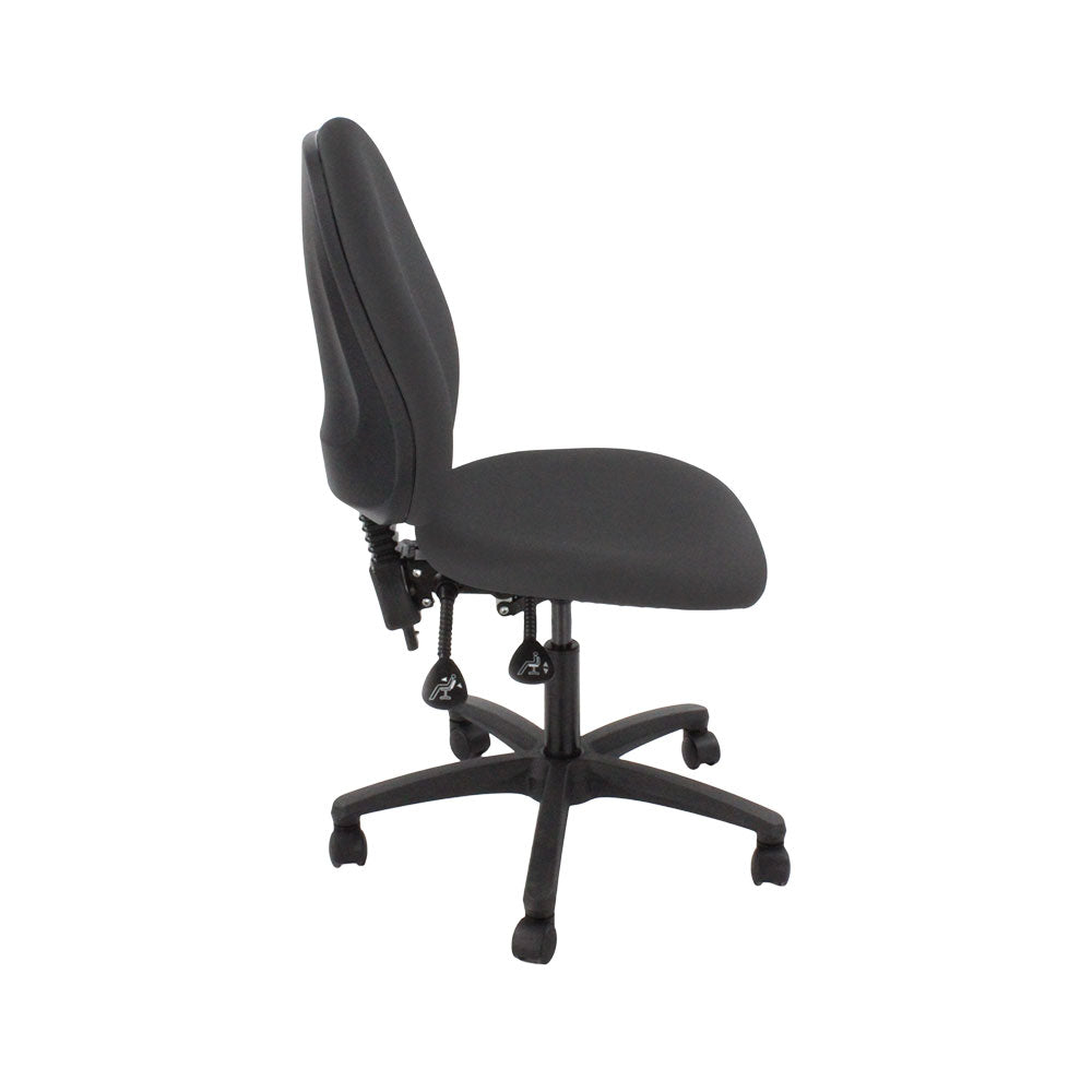 Saxen: Scoop High Operator Chair in Grey Fabric Without Arms - Refurbished