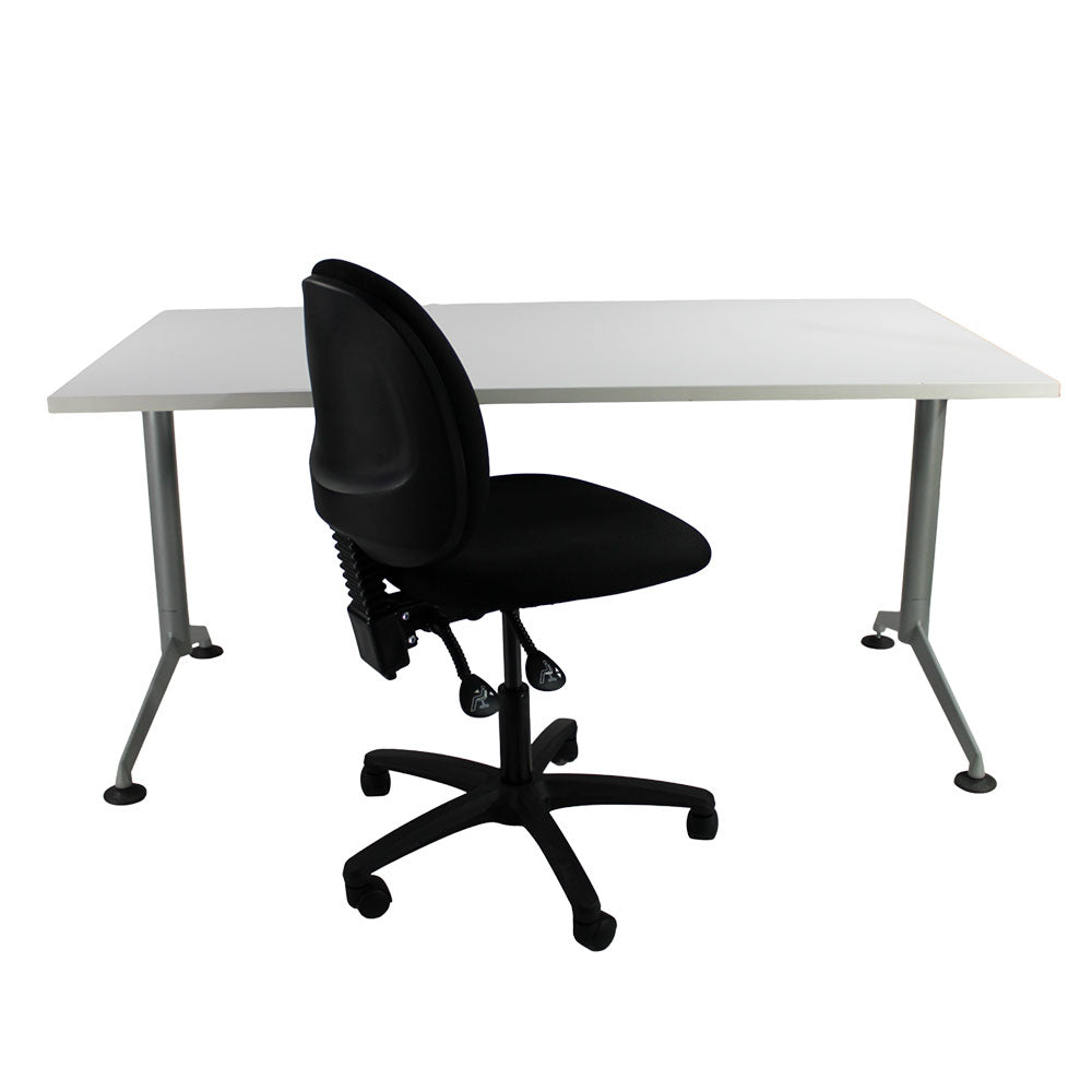 Herman Miller: Abak T Leg Single Desk & Saxen: Scoop Operator in Black Fabric without Arms - Refurbished