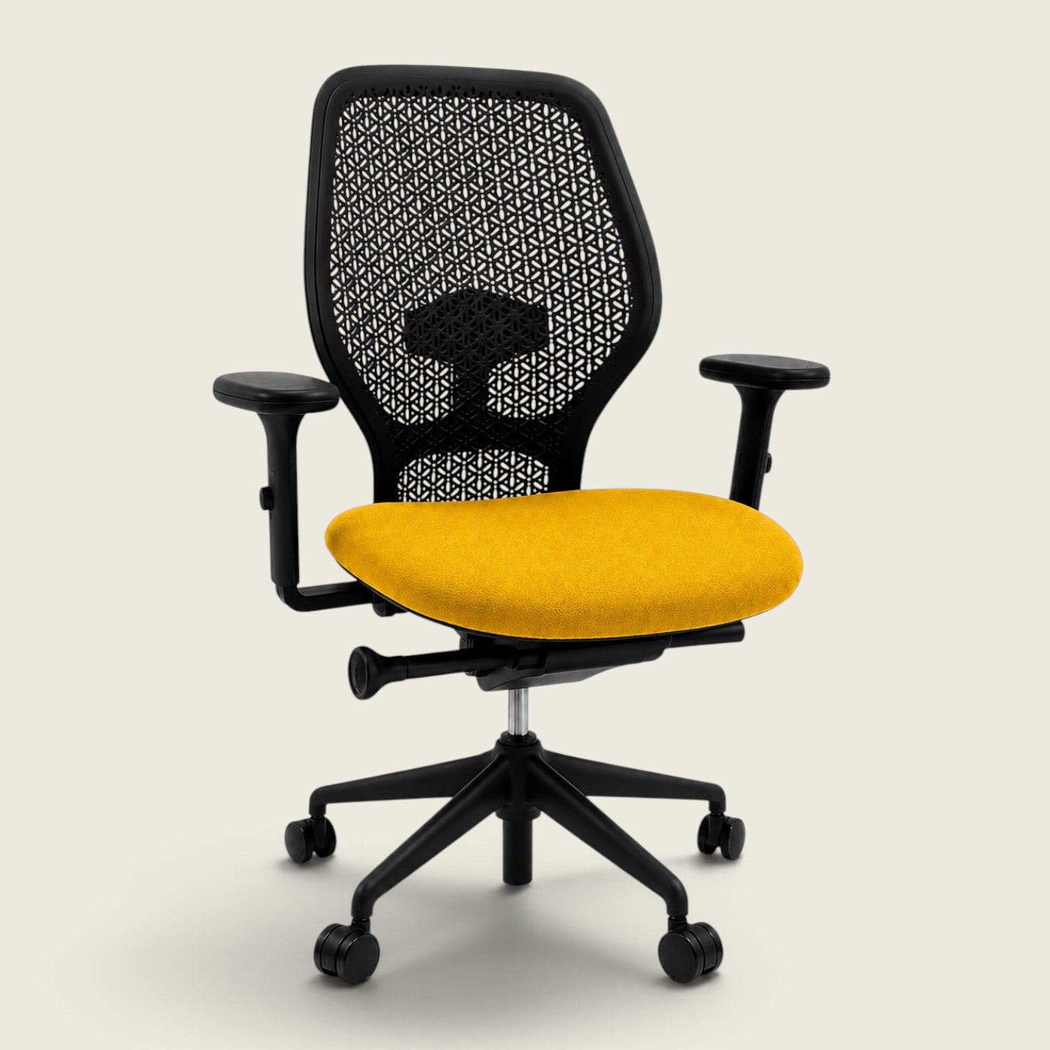 Orangebox: Ara - Task Chair - Black Elastomer Back and Yellow Fabric Seat - Refurbished