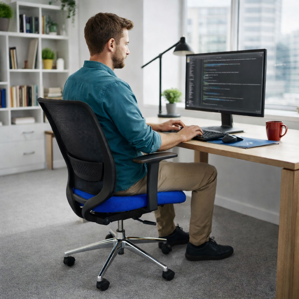 Saxen Don't Task Chair in Blue Fabric - Refurbished