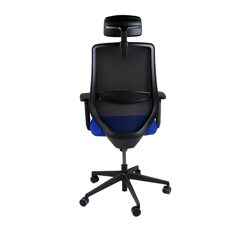 Saxen: Scudo Task Chair with Blue Fabric Seat with Headrest - Refurbished