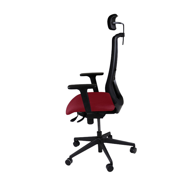 Saxen: Scudo Task Chair with Burgundy Leather Seat with Headrest - Refurbished