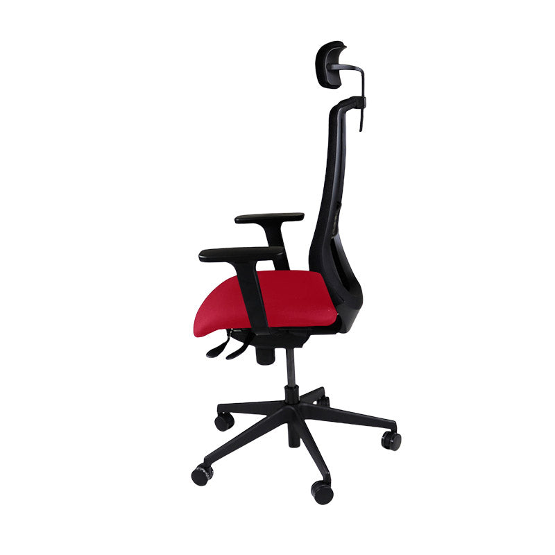 Saxen: Scudo Task Chair with Red Fabric Seat with Headrest - Refurbished