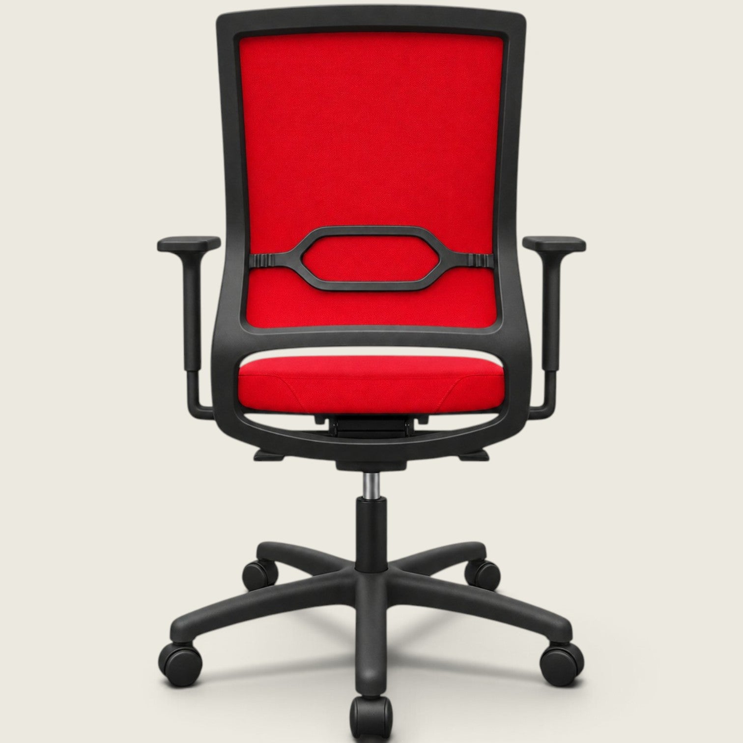 <tc>Sedus</tc>: <tc>Quarterback</tc> Bureaustoel met rode stoffen bekleding en rode stoffen rugleuning - gerenoveerd