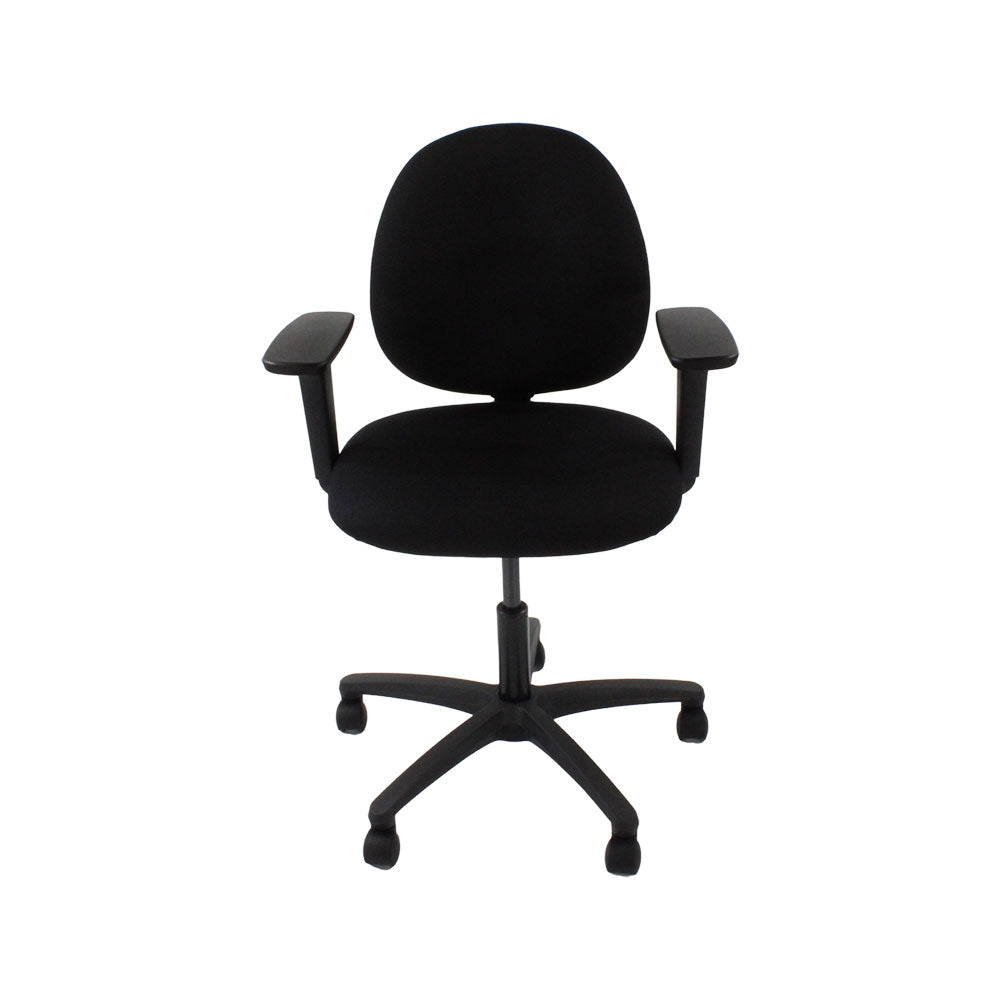 Saxen: Scoop Operator Chair in Black Leather - Refurbished