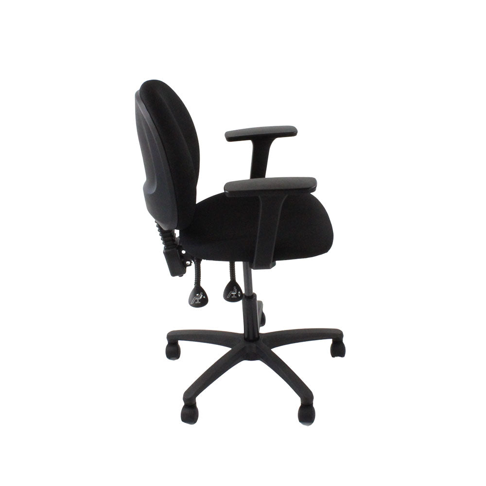 Saxen: Scoop Operator Chair in Black Leather - Refurbished