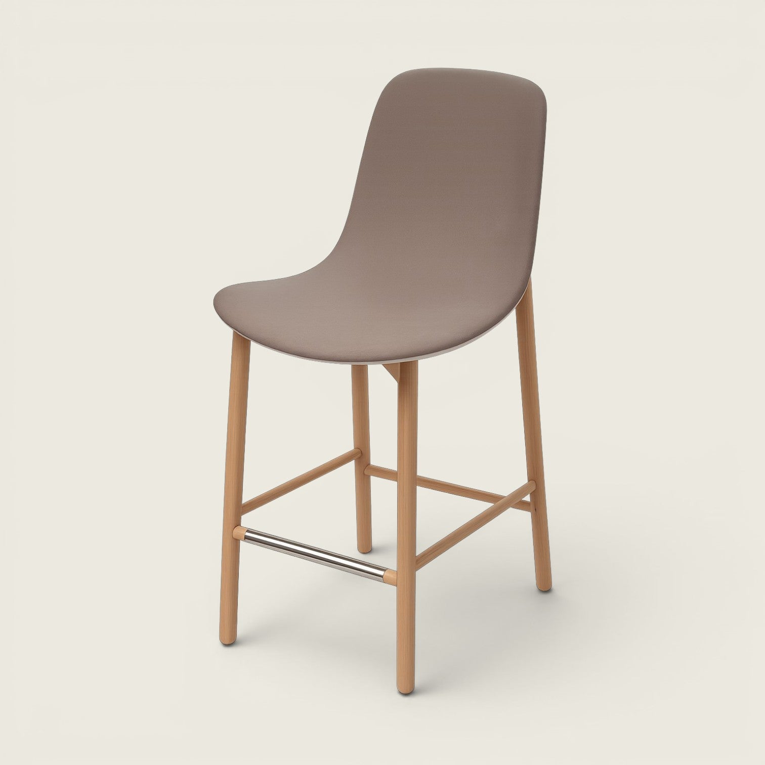 Enea: Lottus Stool in a Oak Wood finish with Beige Fabric - Refurbished