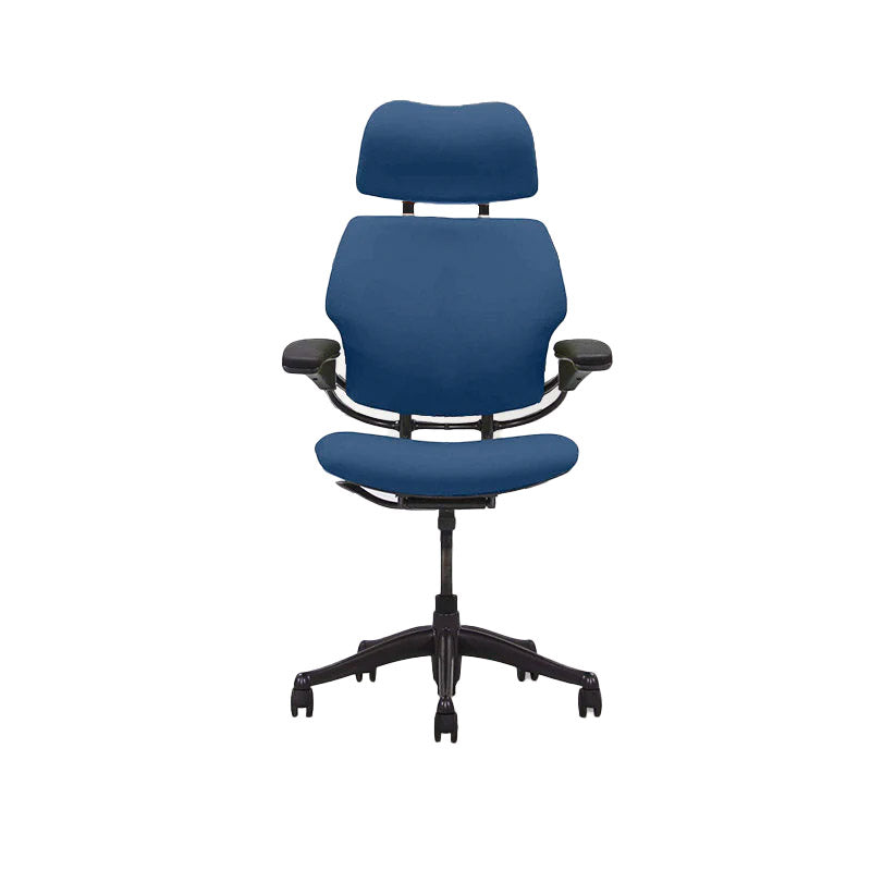 Humanscale: Freedom hoofdsteun bureaustoel met hoge rugleuning - blauwe stof - gerenoveerd