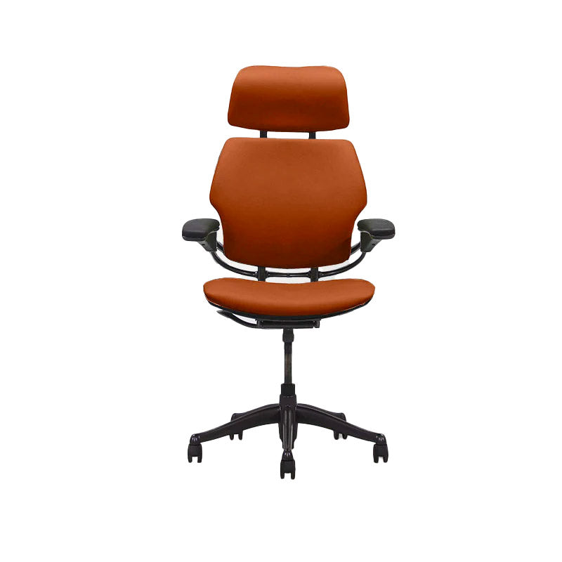 Humanscale: Freedom hoofdsteun bureaustoel met hoge rugleuning - bruin leer - gerenoveerd