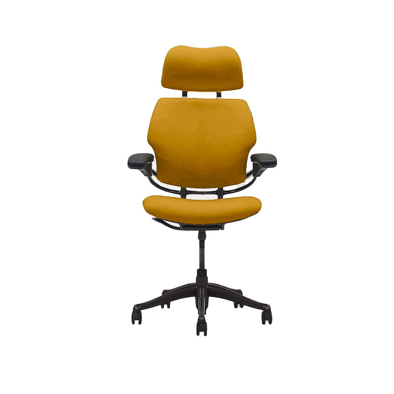 Humanscale: Freedom hoofdsteun bureaustoel met hoge rugleuning - gele stof - gerenoveerd