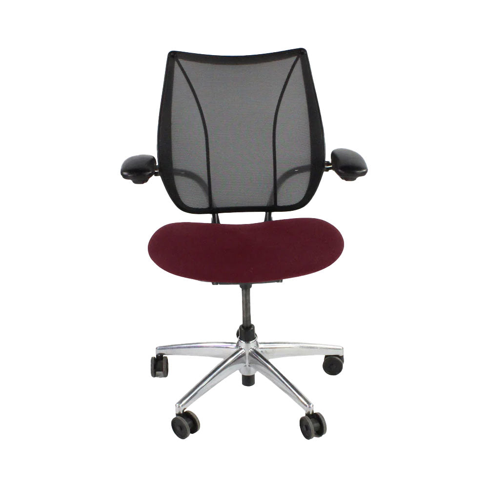 Humanscale: Liberty-bureaustoel in bordeauxrood leer/aluminium frame - gerenoveerd