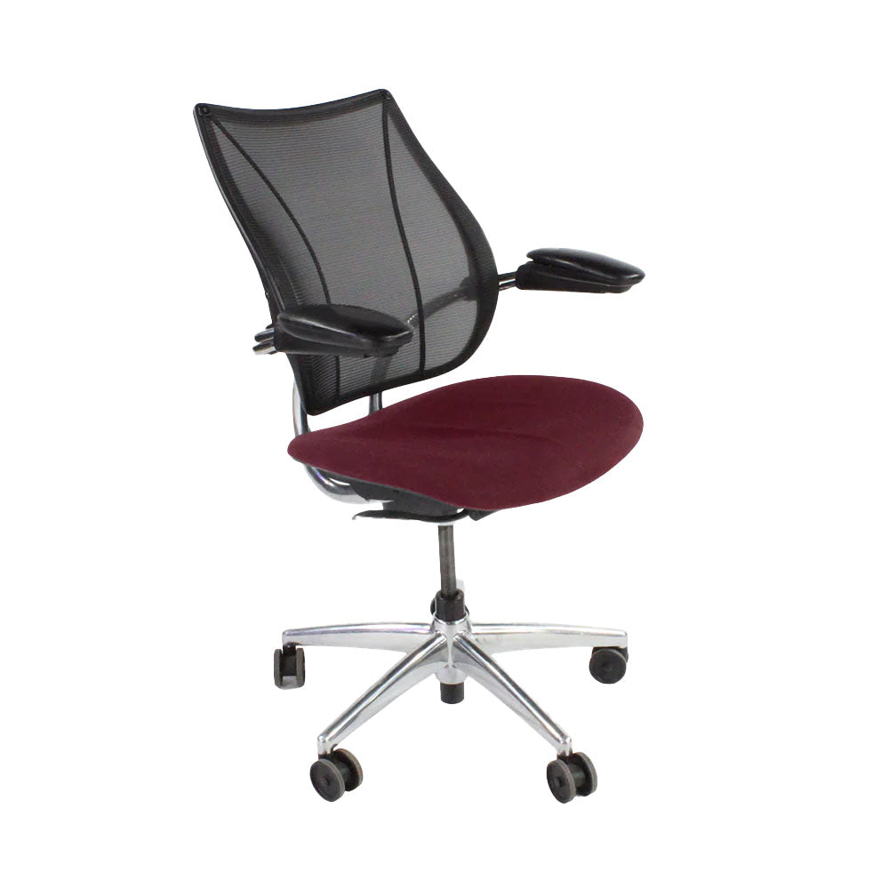 Humanscale: Liberty-bureaustoel in bordeauxrood leer/aluminium frame - gerenoveerd