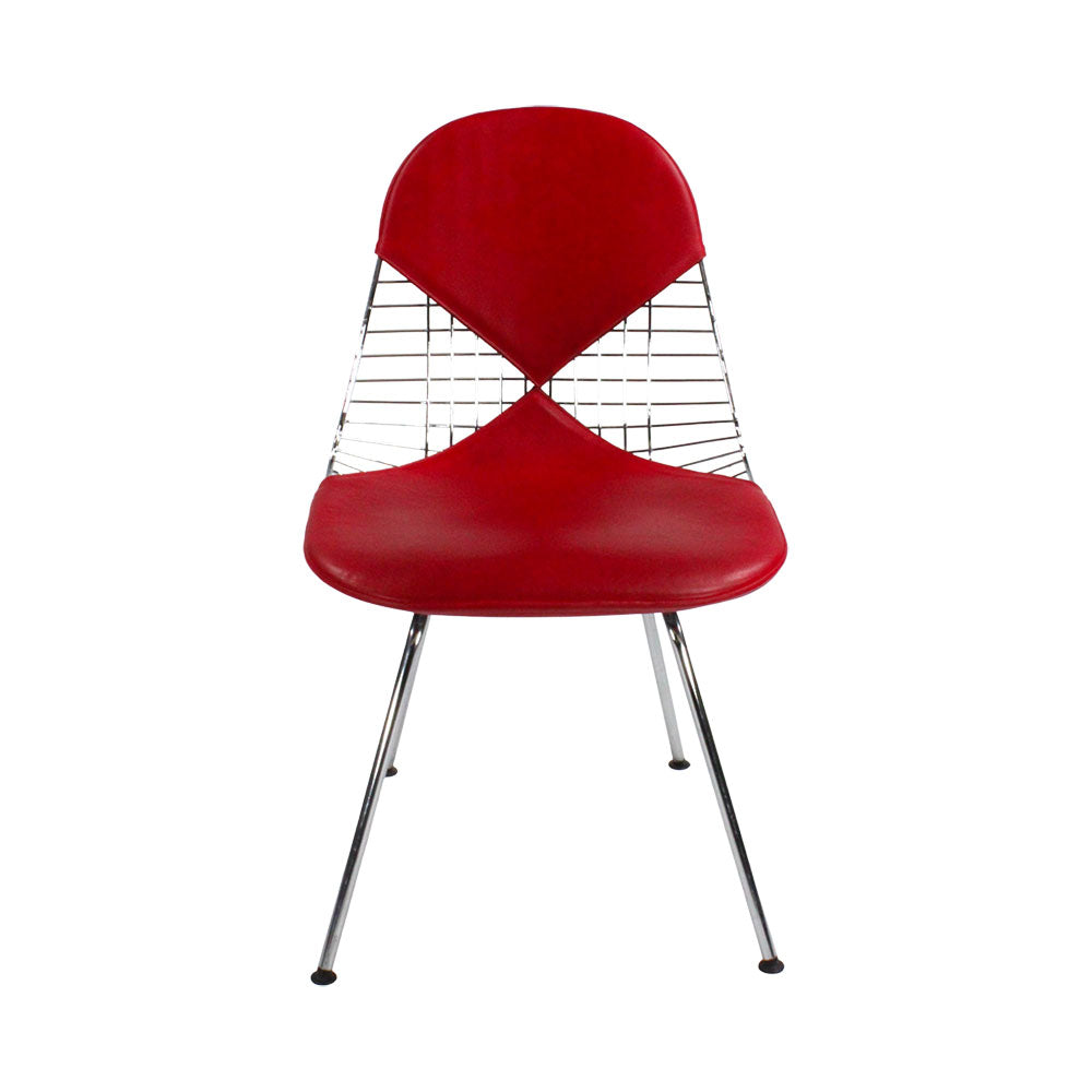 Vitra: Eames Draadstoel in rood leer - Gerenoveerd