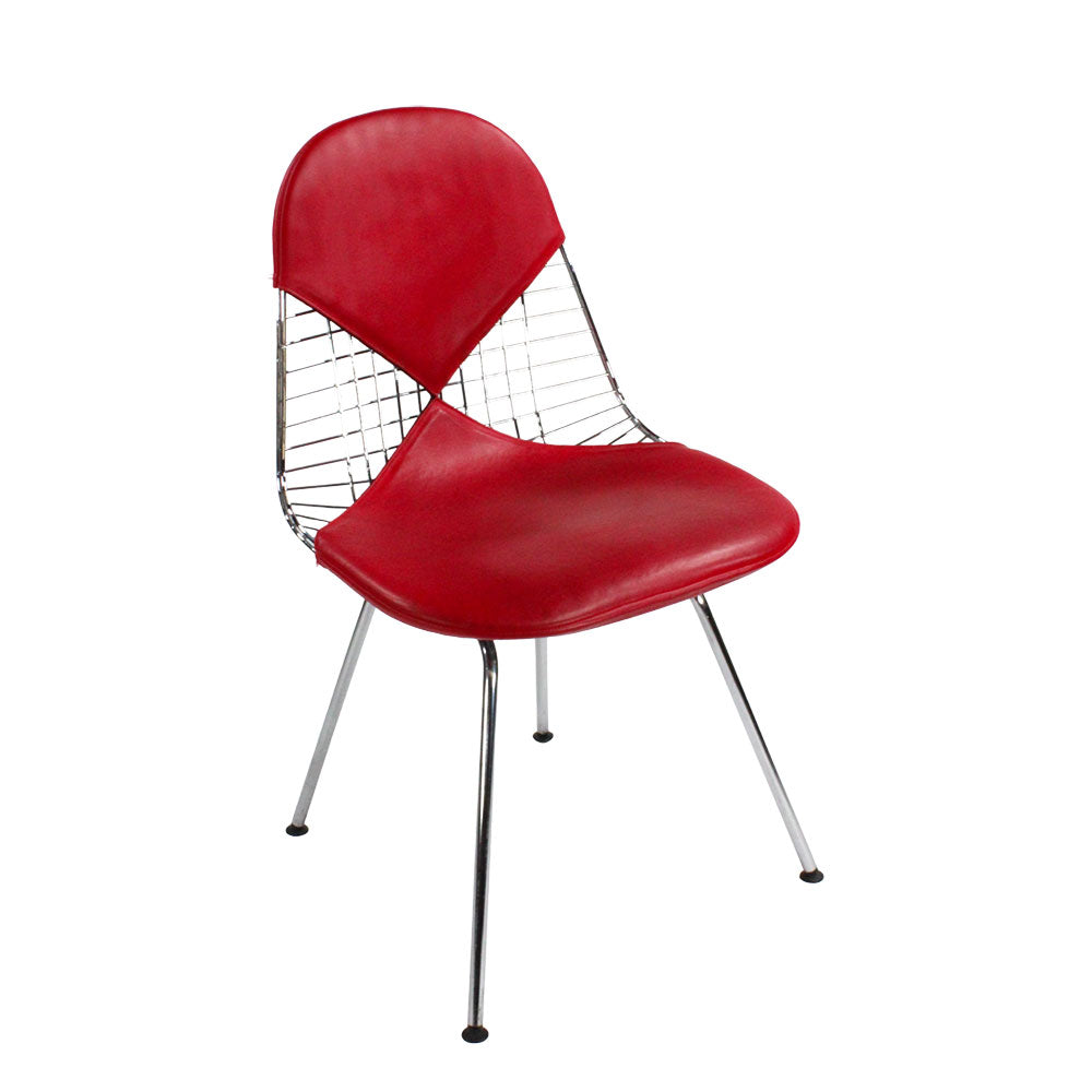 Vitra: Eames Draadstoel in rood leer - Gerenoveerd