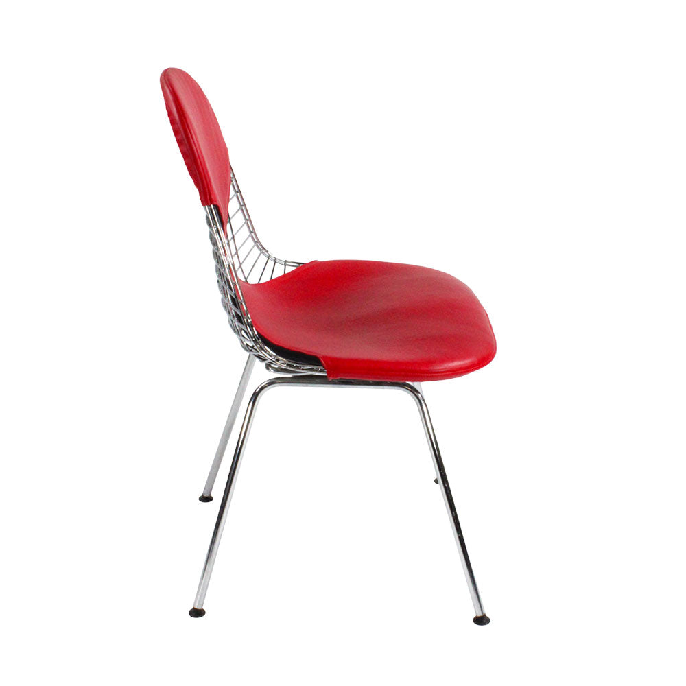 Vitra: Eames Draadstoel in rood leer - Gerenoveerd