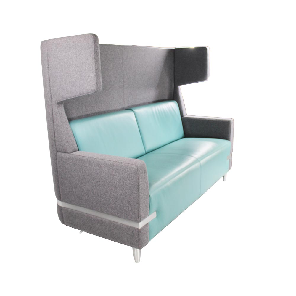 William Hands: Connect Sofa - Pullman-stijl in grijze en blauwe stof - Gerenoveerd