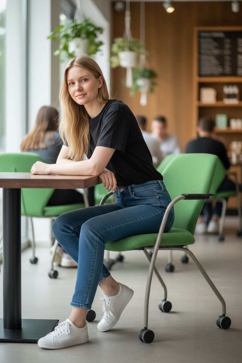 Orangebox: Groene bezoekersstoel met zwenkwielen - Gerenoveerd