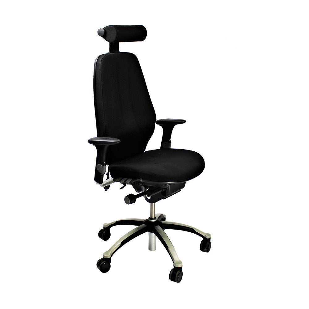 RH Logic: 400 bureaustoel met hoge rugleuning en hoofdsteun - zwarte stof - gerenoveerd
