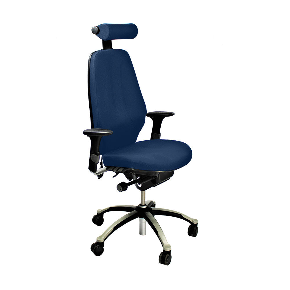 RH Logic: 400 bureaustoel met hoge rugleuning en hoofdsteun - blauwe stof - gerenoveerd