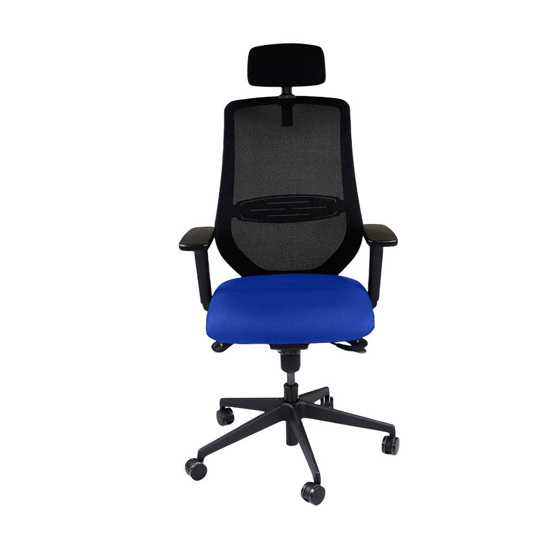 The Office Crowd: Scudo bureaustoel met blauwe stoffen zitting met hoofdsteun - Gerenoveerd