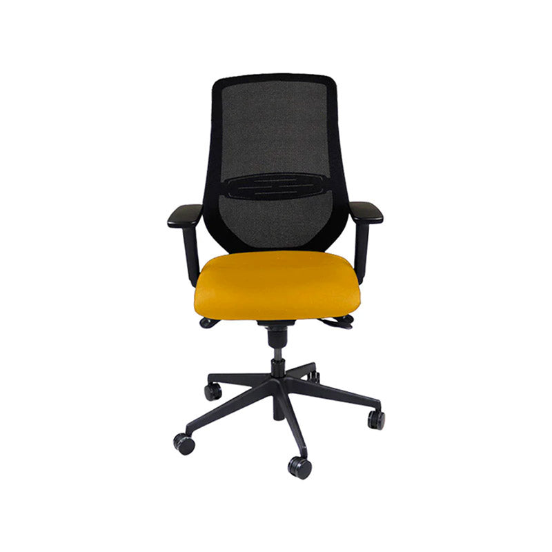 The Office Crowd: Scudo Task Chair with Yellow Fabric Seat without Headrest - Refurbished