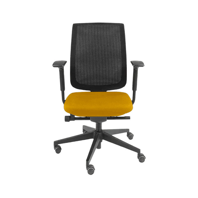 Steelcase: Reply bureaustoel met mesh rugleuning in gele stof - Gerenoveerd