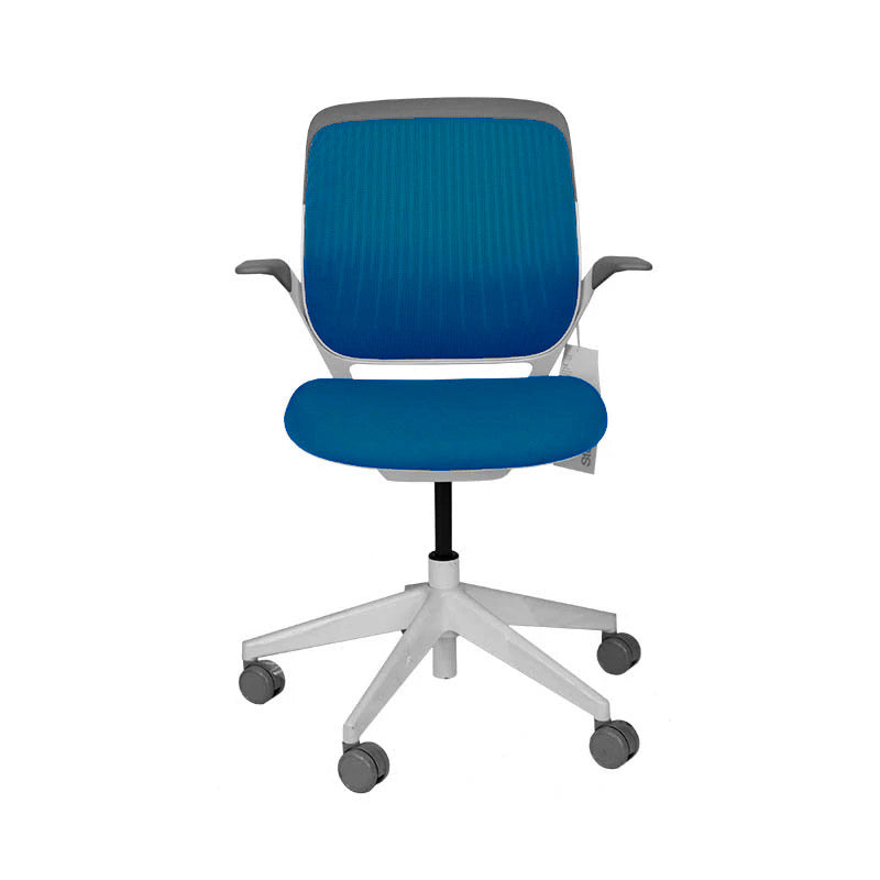 Steelcase: Cobi Meeting Chair with White Frame in Blue Fabric - Refurbished
