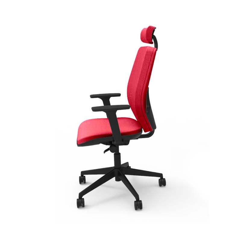 The Office Crowd: Hide Office Chair - Middelhoge rugleuning met hoofdsteun in rode stof - Gerenoveerd