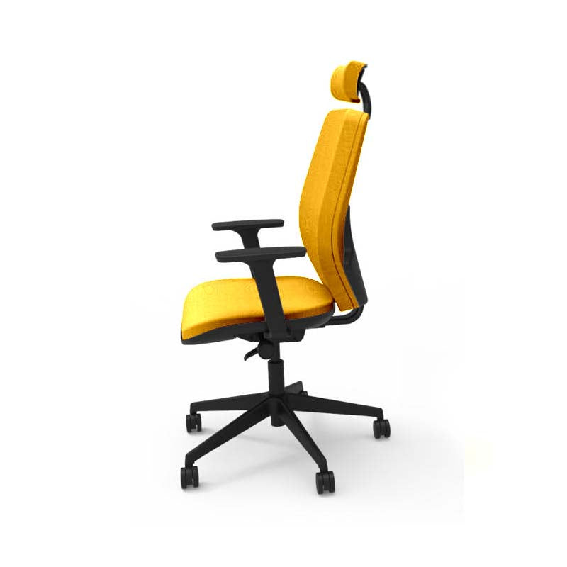 The Office Crowd: Hide Office Chair - Hoge rugleuning met hoofdsteun in gele stof - Gerenoveerd